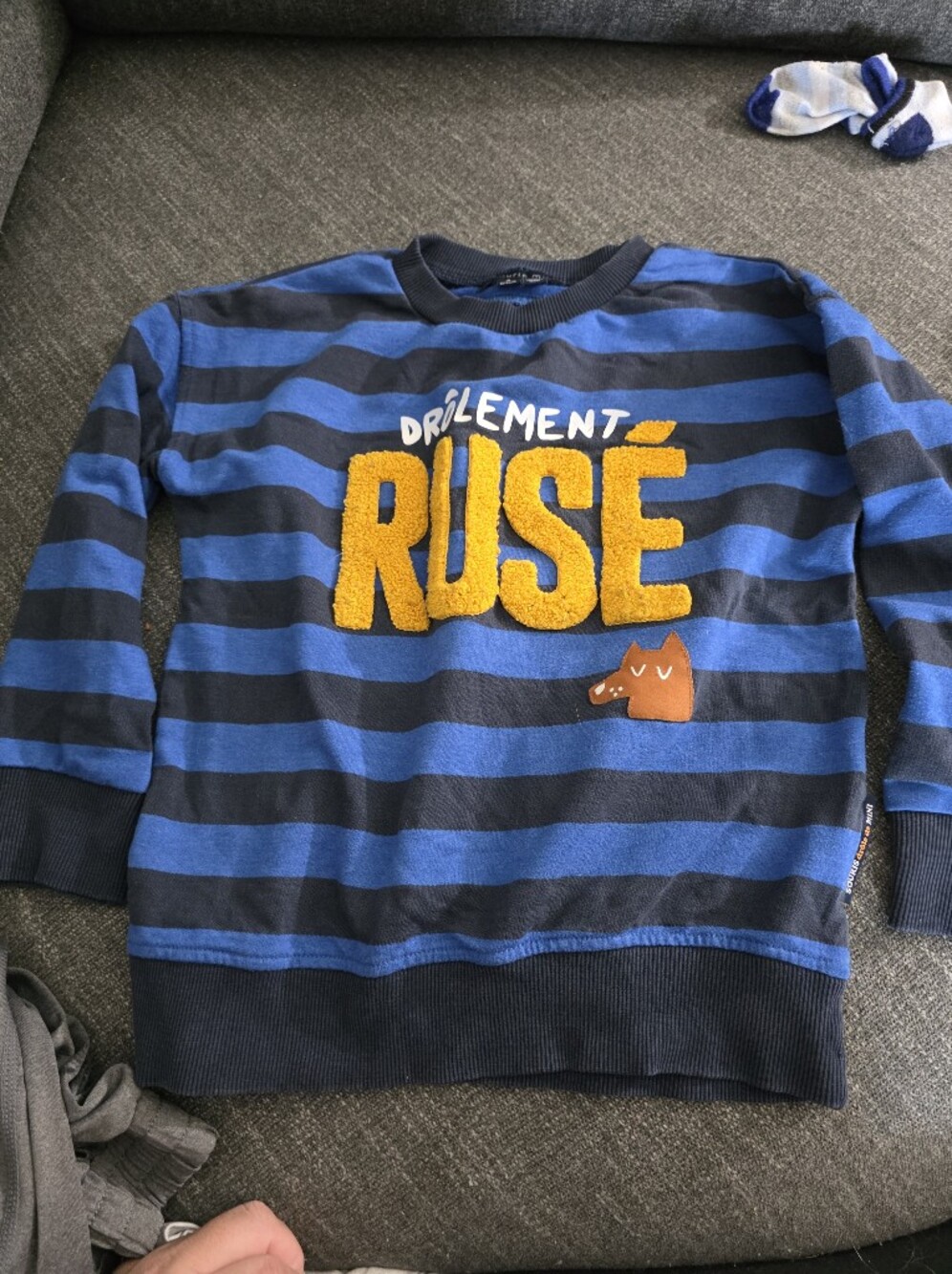 Blue and Navy Striped 'RUSE' Patch Sweatshirt  Souris Mini 4ans